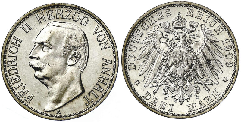 Reichssilbermünzen J. 19-178

Anhalt

Friedrich II., 1904-1918

3 Mark 190...