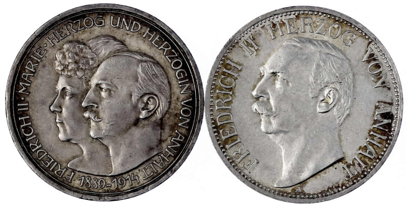 Reichssilbermünzen J. 19-178

Anhalt

Friedrich II., 1904-1918

2 Stück: 3...