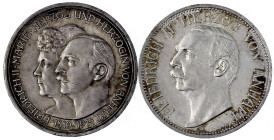 Reichssilbermünzen J. 19-178

Anhalt

Friedrich II., 1904-1918

2 Stück: 3 Mark 1909 A und 1914 A Silberhochzeit. beide vorzüglich, kl. Randfehl...
