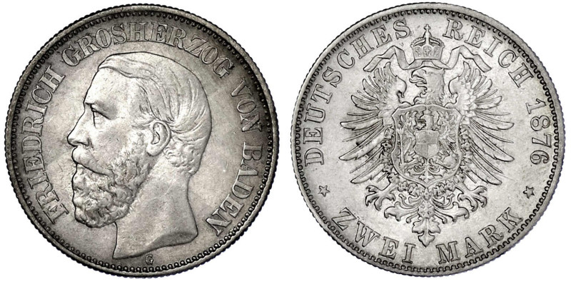 Reichssilbermünzen J. 19-178

Baden

Friedrich I., 1856-1907

2 Mark 1876 ...