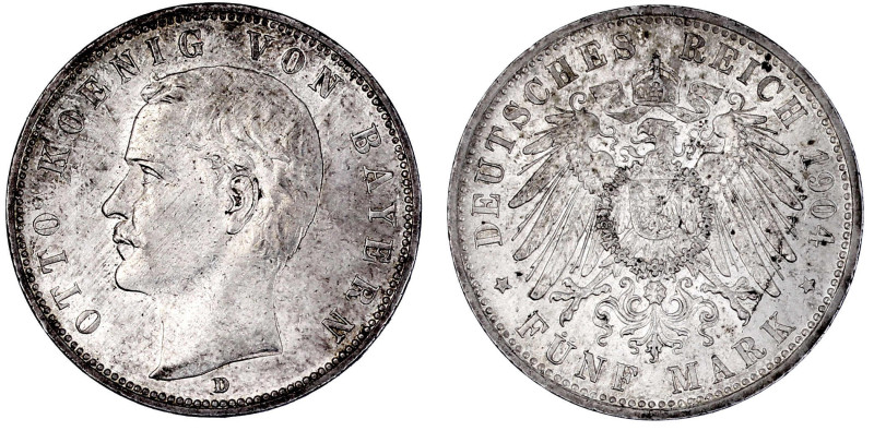 Reichssilbermünzen J. 19-178

Bayern

Otto, 1886-1913

5 Mark 1904 D. vorz...