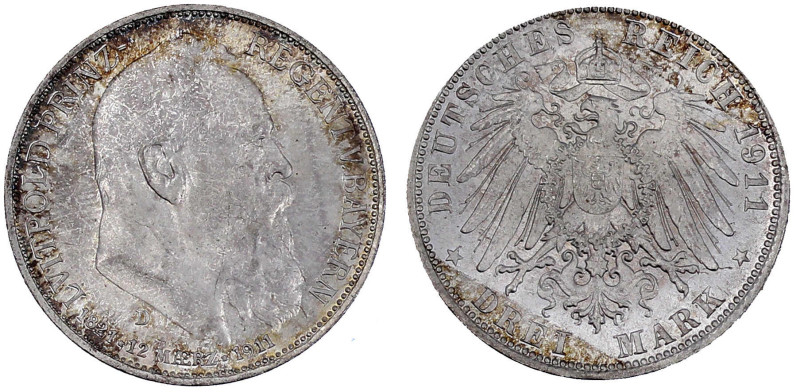 Reichssilbermünzen J. 19-178

Bayern

Luitpold 1911-1912

3 Mark 1911 D. Z...