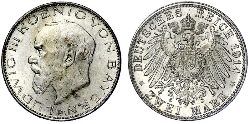 Reichssilbermünzen J. 19-178

Bayern

Ludwig III., 1913-1918

2 Mark 1914 ...