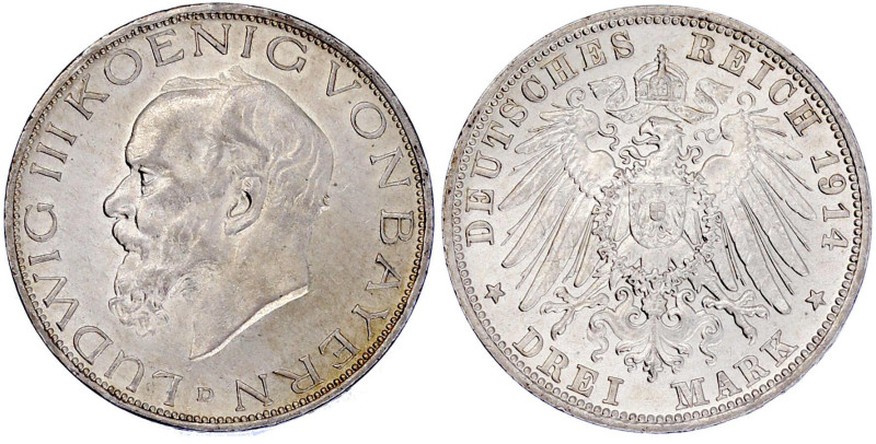 Reichssilbermünzen J. 19-178

Bayern

Ludwig III., 1913-1918

3 Mark 1914 ...
