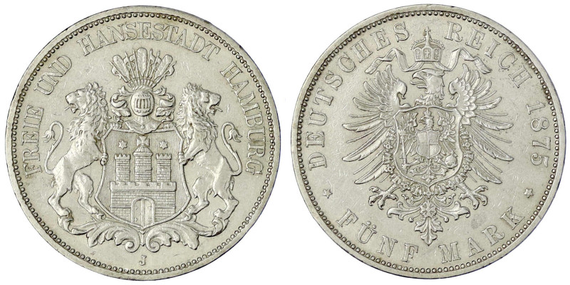 Reichssilbermünzen J. 19-178

Hamburg

5 Mark 1875 J. sehr schön/vorzüglich....