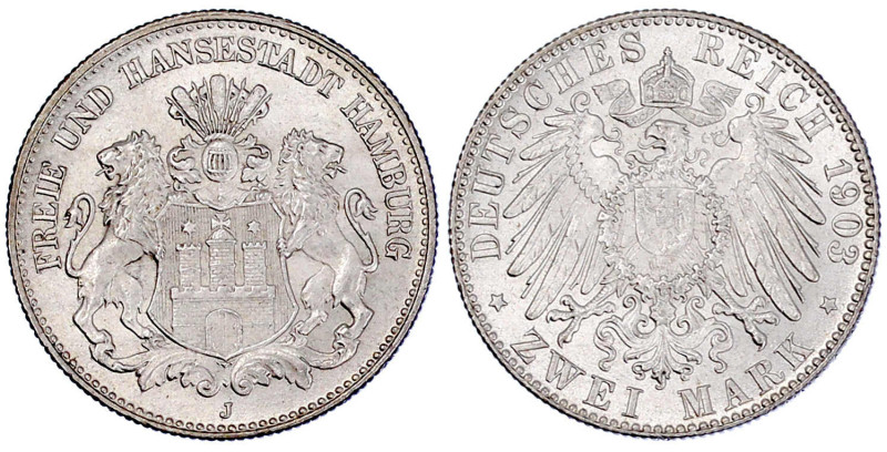 Reichssilbermünzen J. 19-178

Hamburg

2 Mark 1903 J. Stempelglanz, Prachtex...