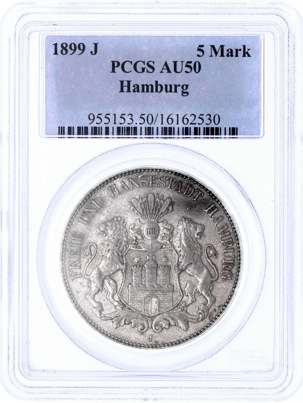 Reichssilbermünzen J. 19-178

Hamburg

5 Mark 1899 J. Besseres Jahr. Im PCGS...