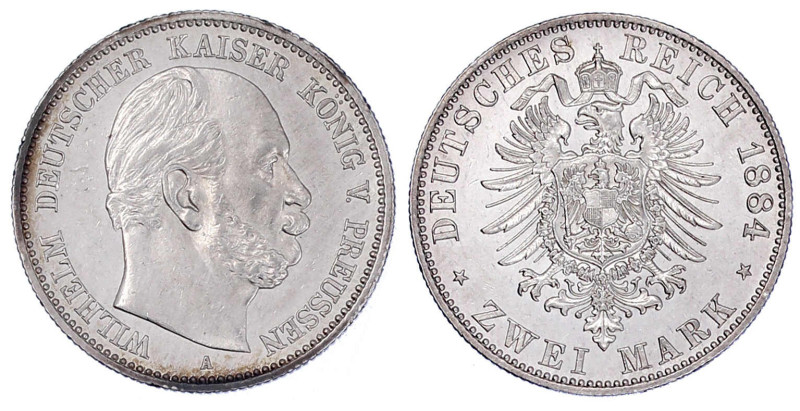 Reichssilbermünzen J. 19-178

Preußen

Wilhelm I., 1861-1888

2 Mark 1884 ...