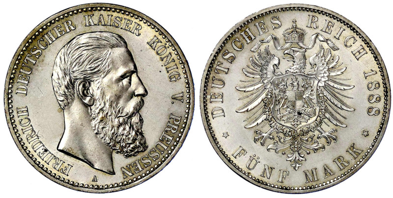 Reichssilbermünzen J. 19-178

Preußen

Friedrich III., 1888

5 Mark 1888 A...