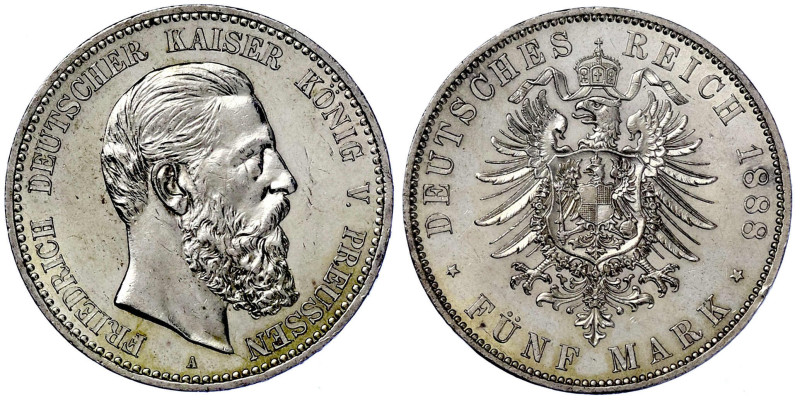 Reichssilbermünzen J. 19-178

Preußen

Friedrich III., 1888

5 Mark 1888 A...