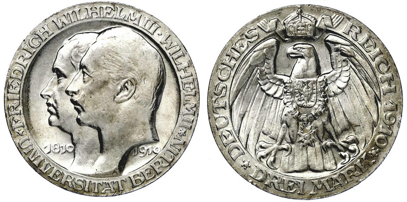 Reichssilbermünzen J. 19-178

Preußen

Wilhelm II., 1888-1918

3 Mark 1910...