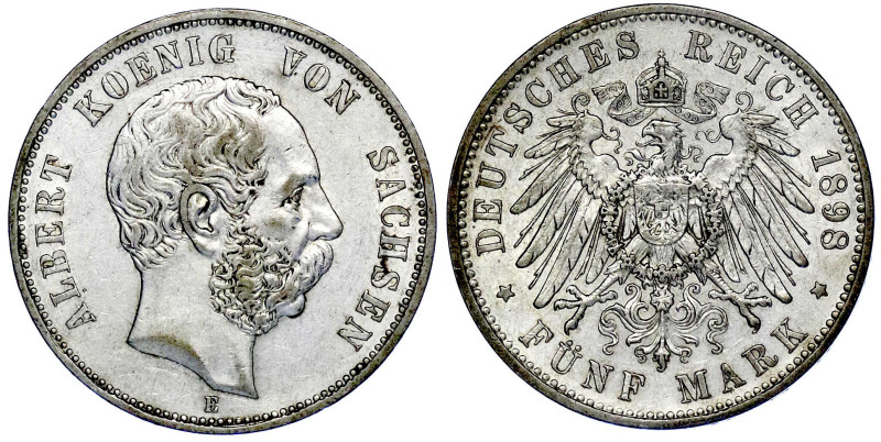 Reichssilbermünzen J. 19-178

Sachsen

Albert, 1873-1902

5 Mark 1898 E. f...