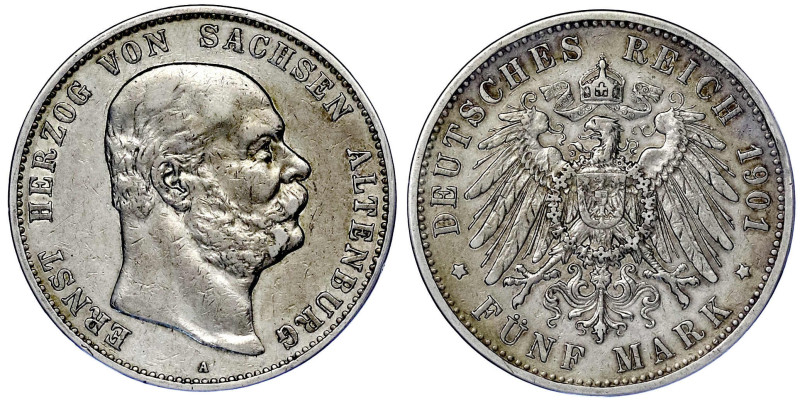 Reichssilbermünzen J. 19-178

Sachsen-Altenburg

Ernst, 1853-1908

5 Mark ...