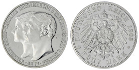 Reichssilbermünzen J. 19-178

Sachsen-Weimar-Eisenach

Wilhelm Ernst, 1901-1918

5 Mark 1903 A. Zur Hochzeit. Polierte Platte, kl. Kratzer und m...