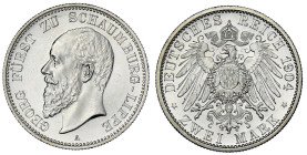 Reichssilbermünzen J. 19-178

Schaumburg-Lippe

Georg, 1893-1911

2 Mark 1904 A. fast Stempelglanz, kl. Kratzer. Jaeger 164.