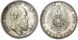 Reichssilbermünzen J. 19-178

Württemberg

Karl, 1864-1891

2 Mark 1876 F. vorzüglich. Jaeger 172.