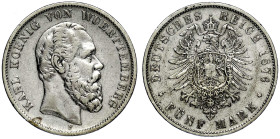 Reichssilbermünzen J. 19-178

Württemberg

Karl, 1864-1891

5 Mark 1876 F. sehr schön. Jaeger 173.