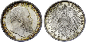 Reichssilbermünzen J. 19-178

Württemberg

Wilhelm II., 1891-1918

2 Mark 1904 F. vorzüglich/Stempelglanz, feine Tönung. Jaeger 174.