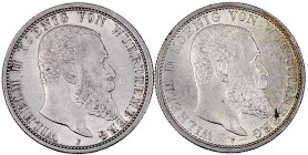 Reichssilbermünzen J. 19-178

Württemberg

Wilhelm II., 1891-1918

2 X 2 Mark 1912 F und 1914 F. vorzüglich/Stempelglanz und fast Stempelglanz. ...