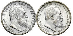 Reichssilbermünzen J. 19-178

Württemberg

Wilhelm II., 1891-1918

2 X 3 Mark: 1911 und 1914. beide vorzüglich/Stempelglanz. Jaeger 175.