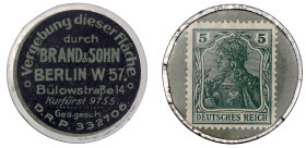 Notmünzen/Wertmarken, deutschsprachig

Berlin

Briefmarkenkapselgeld, Vergebung dieser Fläche durch Brand & Sohn... o.J. Plastikhülle/Metallrand m...