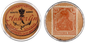 Notmünzen/Wertmarken, deutschsprachig

Cassel (Hessen-Nassau)

Briefmarkenkapselgeld, Unübertrefflich SCHUTZ-MARKE Ankerlin... o.J. Plastikhülle/M...