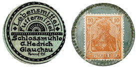 Notmünzen/Wertmarken, deutschsprachig

Glauchau (Sachsen)

Briefmarkenkapselgeld, Lebensmittel Futtermittel Schlossmühle C. Hedrich... o.J. Papphü...
