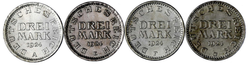 Weimarer Republik

Kursmünzen

3 Mark, Silber 1924-1925

4 Stück: 1924 A, ...