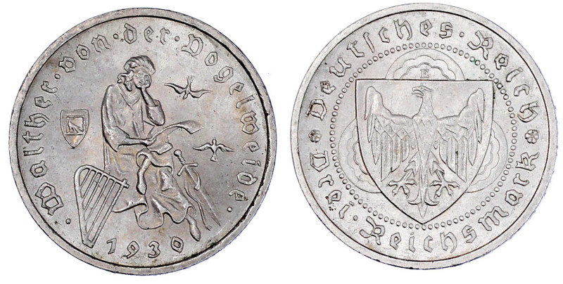 Weimarer Republik

Gedenkmünzen

3 Reichsmark Vogelweide

1930 E. fast Ste...