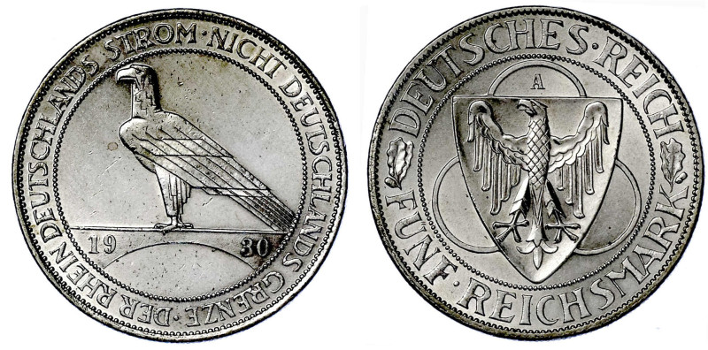 Weimarer Republik

Gedenkmünzen

5 Reichsmark Rheinstrom

1930 A. vorzügli...