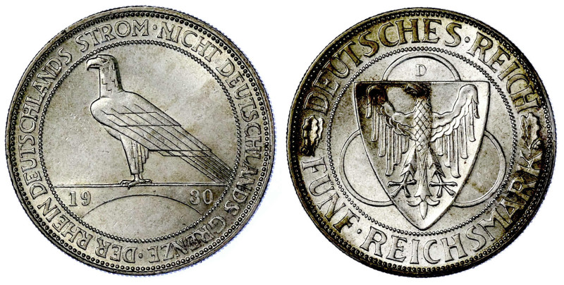 Weimarer Republik

Gedenkmünzen

5 Reichsmark Rheinstrom

1930 D. vorzügli...