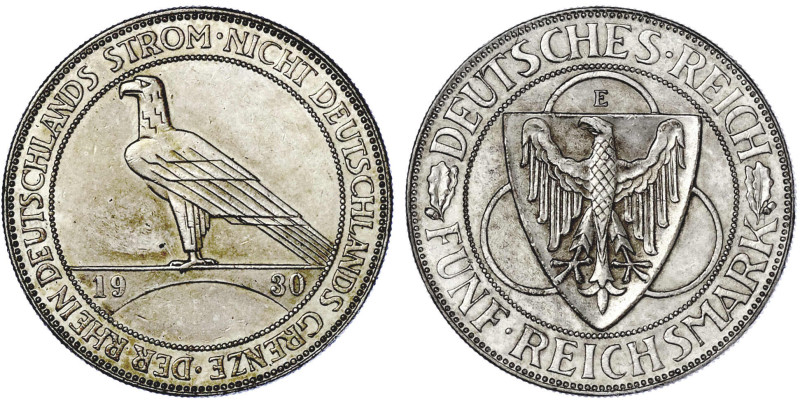 Weimarer Republik

Gedenkmünzen

5 Reichsmark Rheinstrom

1930 E. fast vor...