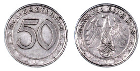 Drittes Reich

Klein/- und Kursmünzen

50 Reichspfennig, Nickel 1938-1939

1938 E. vorzüglich. Jaeger 365.