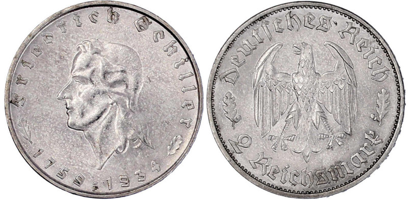 Drittes Reich

Gedenkmünzen

2 Reichsmark Schiller

1934 F. prägefrisch, f...