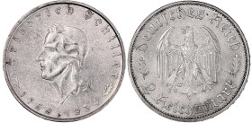 Drittes Reich

Gedenkmünzen

2 Reichsmark Schiller

1934 F. prägefrisch, fast Stempelglanz. Jaeger 358.
