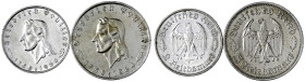 Drittes Reich

Gedenkmünzen

5 Reichsmark Schiller

2 Stück: 2 und 5 Reichsmark 1934 F. vorzüglich und vorzüglich, etwas berieben. Jaeger 358, 3...