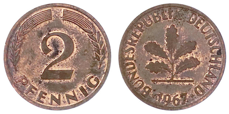 Münzen der Bundesrepublik Deutschland

Kursmünzen

2 Pfennig, Kupfer 1950-19...