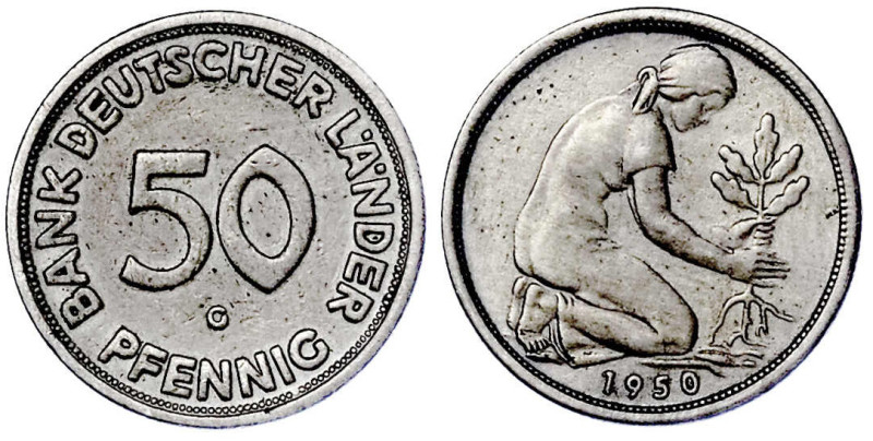 Münzen der Bundesrepublik Deutschland

Kursmünzen

50 Pfennig, Kupfer/Nickel...