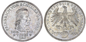 Münzen der Bundesrepublik Deutschland

Gedenkmünzen

5 Deutsche Mark, Silber, 1952-1979

Schiller 1955 F. Erstabschlag, Prachtexemplar. Jaeger 3...