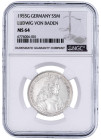 Münzen der Bundesrepublik Deutschland

Gedenkmünzen

5 Deutsche Mark, Silber, 1952-1979

Markgraf von Baden 1955 G. Im NGC-Blister mit Grading M...