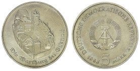 Münzen der Deutschen Demokratischen Republik

Gedenkmünzen der DDR

5 Mark 1983, Wartburg bei Eisenach. Randschrift läuft links herum. vorzüglich/...