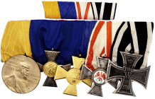 Orden und Ehrenzeichen

Deutschland

Deutsche Länder, bis 1918

Fünfer-Ordensspange (Frackspange), Preussen: Kaiser-Wilhelm-Med., DA 20 Jahre, D...