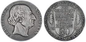 Orden und Ehrenzeichen

Deutschland

BRD, seit 1948

Schleswig-Holstein: Silberguss-Gedenkmedaille 1957 auf Freiherr vom Stein. Brb. n.r./Für Ve...