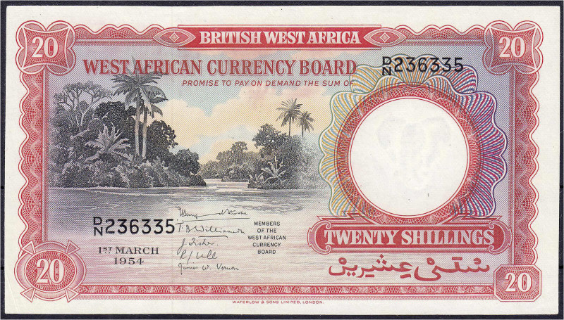 Banknoten

Ausland

Britisch Westafrika

20 Shillings 1.3.1954. I-, selten...