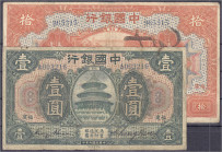 Banknoten

Ausland

China

Bank of China, 1 u. 10 Dollar / Yuan September 1918. FUKIEN. III-/IV+ Pick 51f u. 53f.