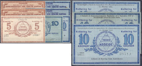 Banknoten

Ausland

Dänemark

10 Scheine zu 3x 5 und 7x 10 Kronen. 1931- 1933. Jord Arbejde Kapital. Genossenschaftsgeld für die Dänische Landwi...