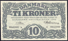 Banknoten

Ausland

Dänemark

10 Kroner 1948. KN. O 9846992, Unterschrift links Riim. I- Pick 37j.