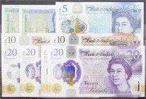Banknoten

Ausland

Grossbritannien

3x 5, 2x 10 und 4x 20 Pounds 2015, 2016 u. 2018. I-II. Pick 394, 395, 396.