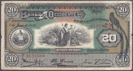 Banknoten

Ausland

Guatemala

20 Pesos 2.6.1919. III, kl. Fehlstellen an den Rändern. Pick 179a.