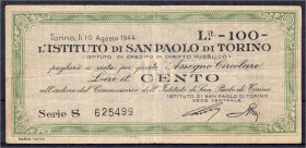 Banknoten

Ausland

Italien

L'Istituto Di San Paolo Di Torino, 100 Lire 10.8.1944. III, kl. Einriss. Pick -.